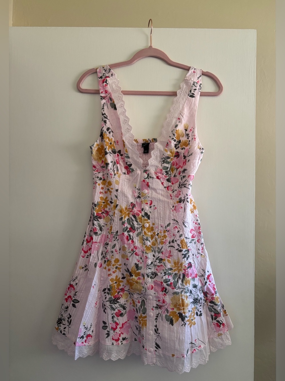 Wild Fable Floral Lace-Trim Pink Sundress